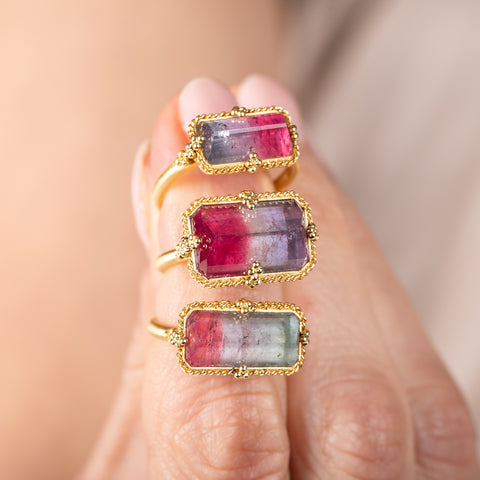Watermelon Tourmaline Two-Tone Ring