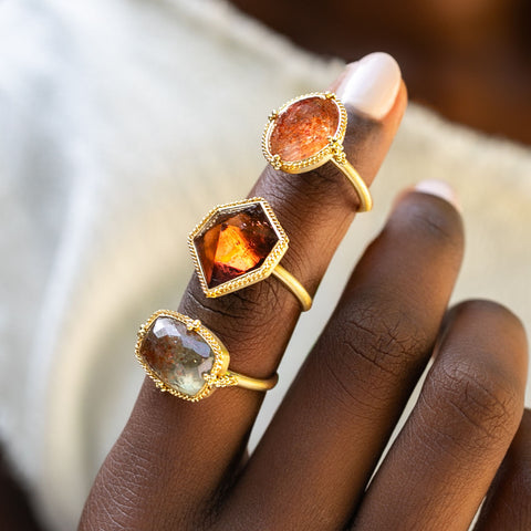 Hexagonal Burnt Orange Tourmaline Ring
