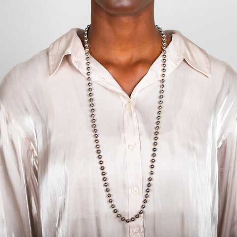 Grey Akoya Pearl Woven Necklace in 18k Gold