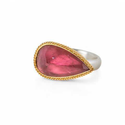 Pink Tourmaline Ring in Sterling Silver and 18k Gold