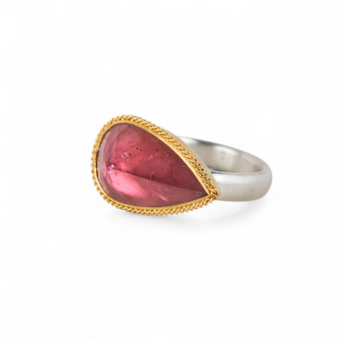 Pink Tourmaline Ring in Sterling Silver and 18k Gold