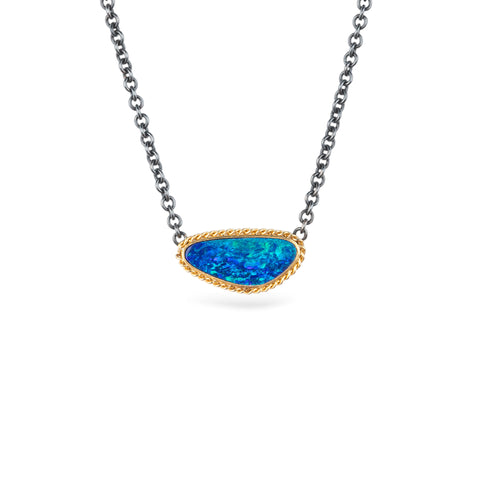 Australian Opal Doublet Oceanic Necklace in Oxidized Silver