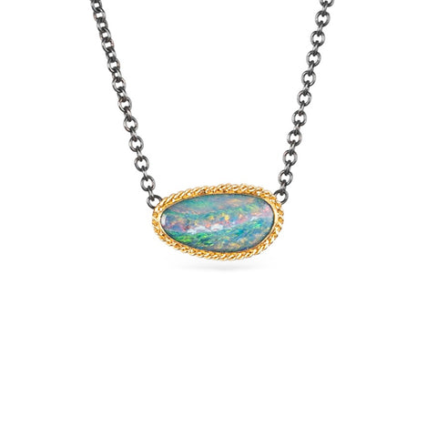 Australian Opal Doublet Sunrise Necklace in Oxidized Silver