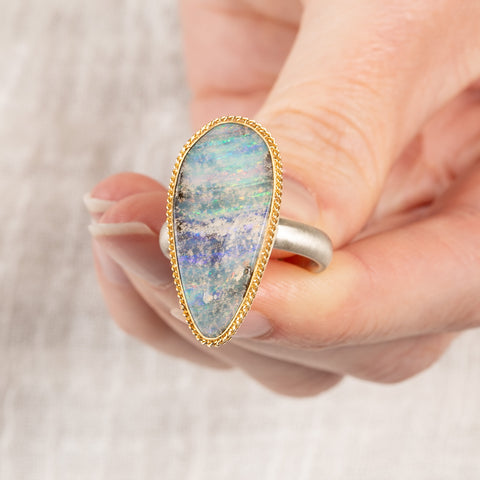 Boulder Opal Dreamy Ring in Sterling Silver and 18k Gold