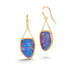 Gold earrings featuring boulder opals, against a white background.