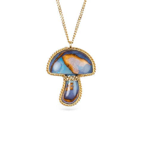 Boulder Opal mushroom necklace in gold