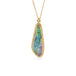Boulder opal pendant necklace in a gold bezel against a white background