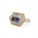 Handmade fine jewelry amethyst gemstone ring set in 18k gold with a sterling silver band