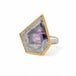 Handmade fine jewelry amethyst gemstone ring set in 18k gold with a sterling silver band
