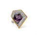 Handmade fine jewelry amethyst gemstone ring set in 18k gold with a sterling silver band