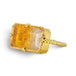 A gold ring featuring a large, rectangular, Citrine gemstone set in a detailed gold bezel, seen against a white background.