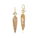 Handmade 18k gold earrings featuring crystal quartz and rutilated quartz gemstones on a white background.