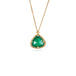Handmade necklace with a one-of-a-kind emerald gemstone set in a handmade gold bezel on a white background.