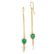 A pair of gold drop earrings with teardrop-shaped opal gemstones and dangling chain accents, shown on a clean white background.