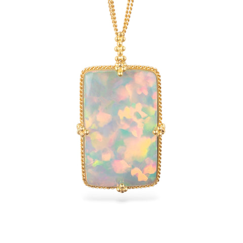 Rectangular Ethiopian Opal Necklace with Silver Diamonds