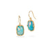 Ethiopian opal earrings with gold bezels on a white background