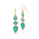Gold earrings with australian opal stones on a white background