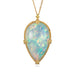Ethiopian opal pendant necklace with gold bezel on a white background