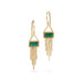 Handcrafted gold earrings with emerald gemstones on a white background