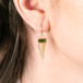 Gold earring with green gemstone worn by a person