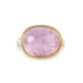 A gold and silver ring featuring a pink kunzite stone, shown against a white background