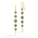 Gold earrings featuring rows of shimmering blue diamonds, shown against a white background.