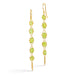 Gold earrings featuring rows of peridot gemstones, shown against a white background.