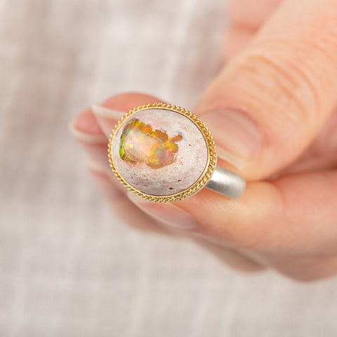 Mexican Opal Glow Ring in Sterling Silver and 18k Gold