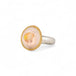 Handcrafted fine jewelry ring with a mexican opal gemstone set in an 18k gold bezel with a sterling silver band