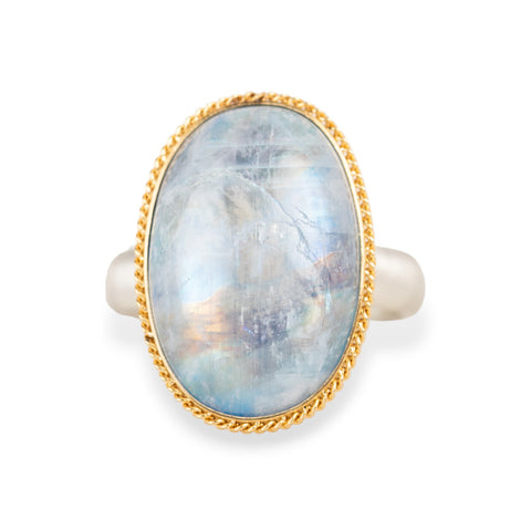 Moonstone Oval Ring in Sterling Silver and 18k Gold