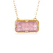 A gold chain necklace featuring a rectangular morganite gemstone pendant, shown against a plain white background.