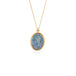 Handmade 18k yellow gold necklace featuring an opal doublet with a carved hummingbird set on a white background.
