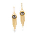 A pair of gold dangle earrings with oval diamond gemstones and cascading gold chain fringe, shown on a clean white background.