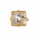 Handmade 18k gold ring with a large quartz on a white background.