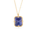 Handmade gold necklace with a blue tanzanite gemstone pendant on a white background