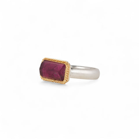 Rectangular Tourmaline Ring in Sterling Silver and 18k Gold