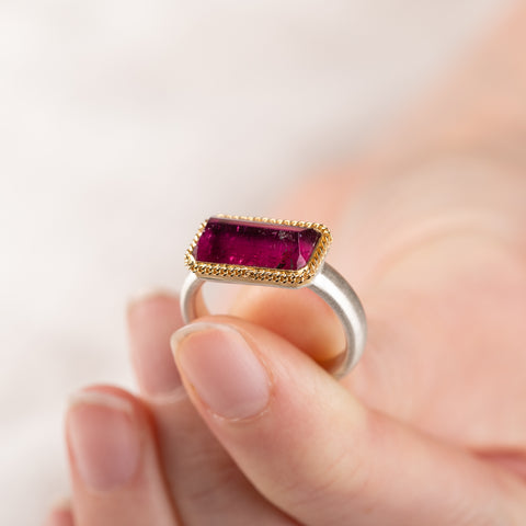 Tourmaline ring with gold bezel and silver band