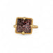 Gold ring with a square Super 7 gemstone on a white background.