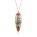 Handmade gold necklace with a watermelon tourmaline gemstone pendant on a white background