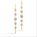 Gold earrings featuring a row of purple Holly Blue Chalcedony stones