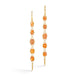Gold earrings featuring rows of orange sunstones, shown against a white backdrop