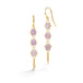 Gold earrings featuring a trio of holly blue chalcedony stones, shown on a white background.