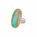 Handmade fine jewelry turquoise ring with an 18k gold bezel and sterling silver band