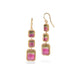 Handmade 18k gold earrings with watermelon tourmaline gemstones on a white background.
