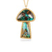 Gold mushroom pendant with boulder opal stones on a white background
