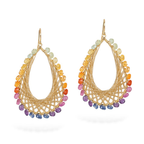 Woven Teardrop Earrings in Mixed Gemstone