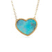 Necklace with a heart-shaped boulder opal stone pendant on a gold chain against a white background