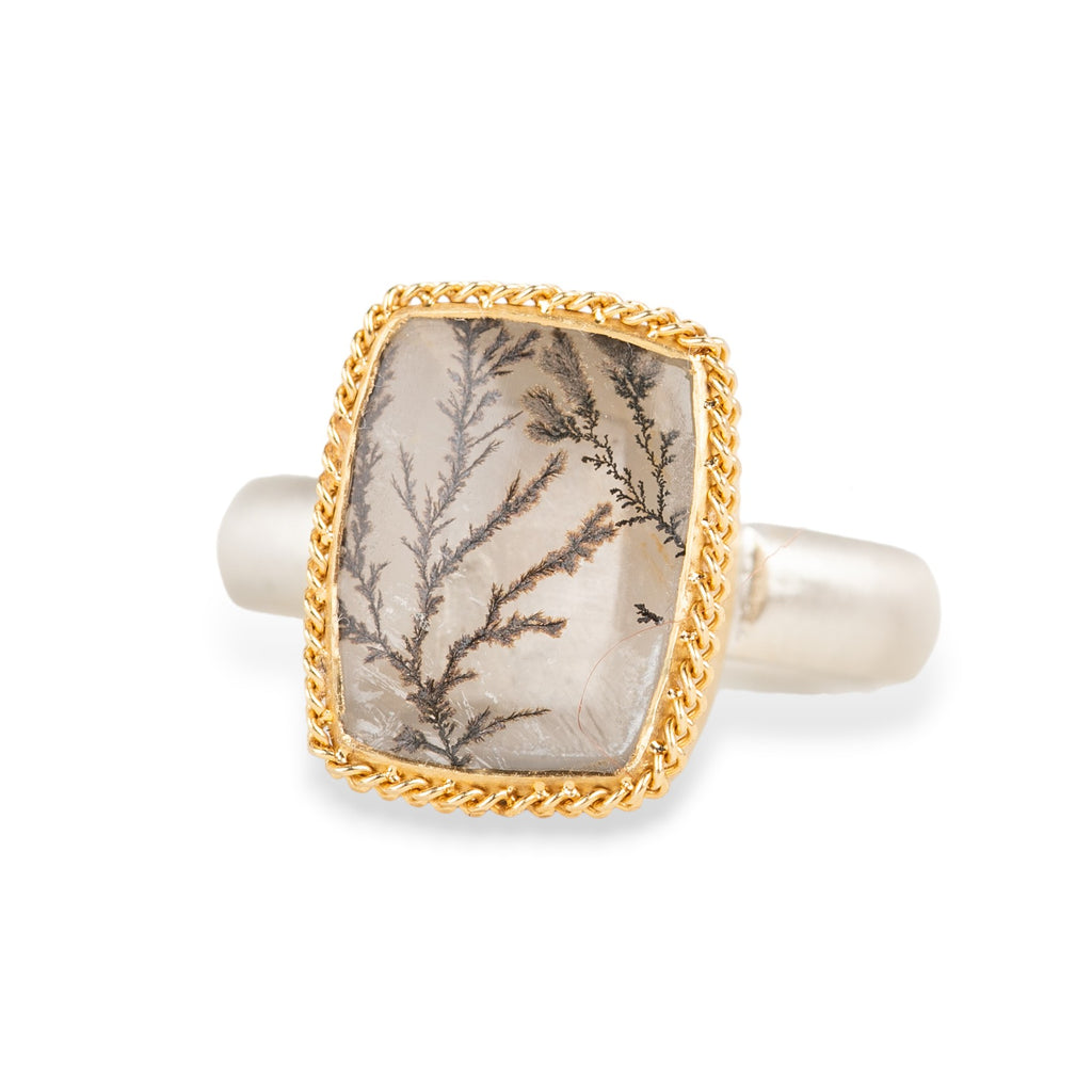 Woodland Wonder Dendritic Quartz Ring in Sterling Silver and 18k