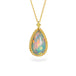 Ethiopian opal pendant necklace with gold chain on a white background