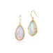 Opal earrings with gold frames on a white background